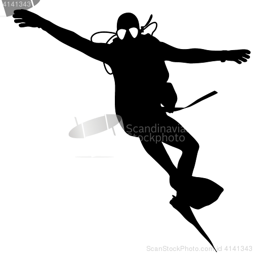 Image of Black silhouette scuba divers. illustration.
