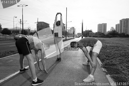 Image of multiethnic group of people on the jogging