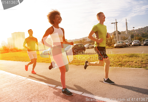 Image of multiethnic group of people on the jogging