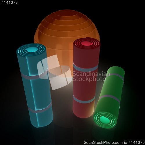 Image of karemat and fitness ball. 3D illustration