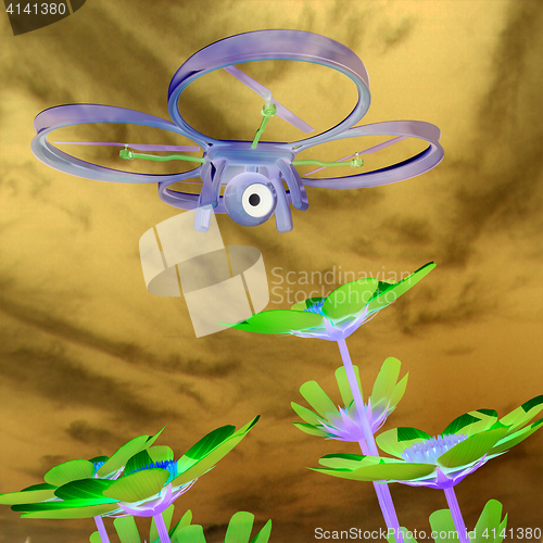 Image of Drone, quadrocopter, with photo camera against the sky and Beaut