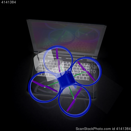 Image of Drone and laptop. 3D render