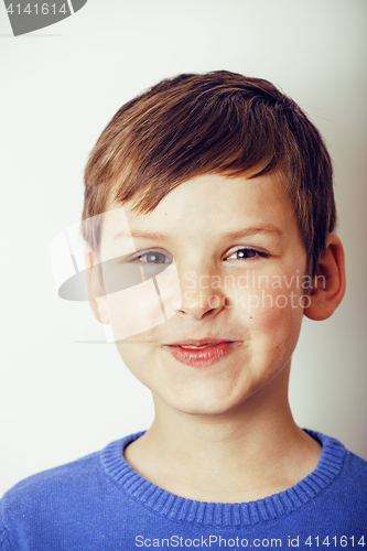 Image of little cute real boy happy smiling isolated on white background, lifestyle people concept