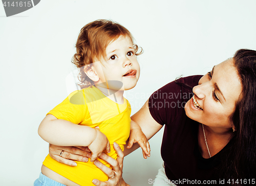 Image of bright picture of hugging mother and daughter happy together, smiling stylish family. lifestyle people concept