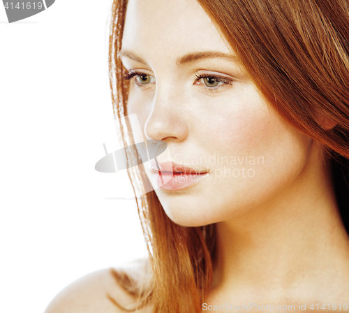 Image of spa picture attractive happy smiling lady young red hair isolated on white close up, lifestyle people concept