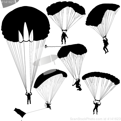 Image of Set skydiver, silhouettes parachuting illustration