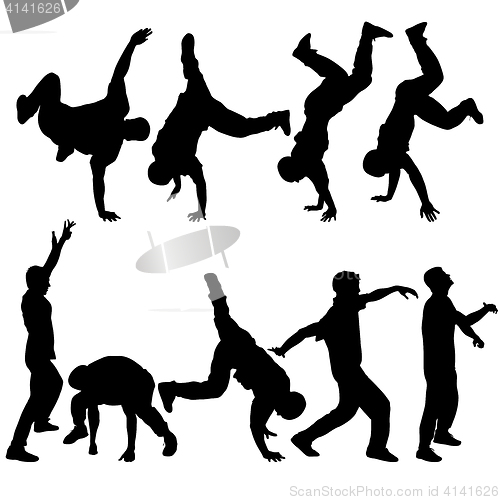 Image of Silhouettes breakdancer on a white background. illustration