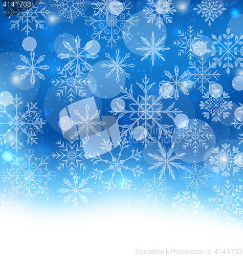 Image of Winter Blue Background with Snowflakes