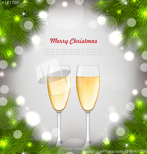 Image of Merry Christmas Background with Glasses of Champagne 