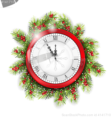 Image of Christmas Fir Branches with Clock