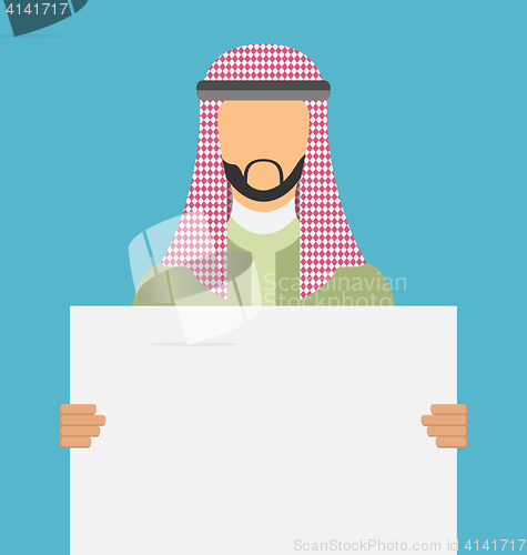 Image of Arabic Man Holding a Blank Horizontal Banner