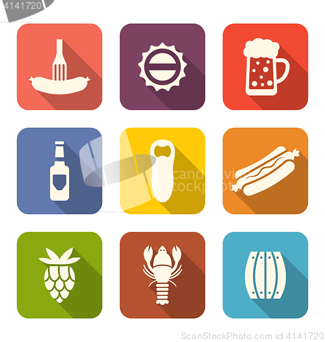 Image of Group Minimal Colorful Icons of Beers and Snacks