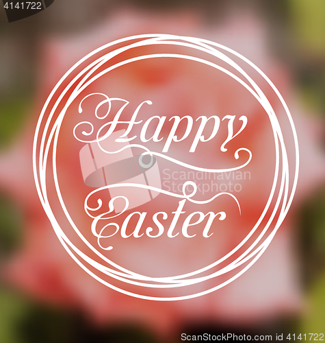 Image of Happy Easter calligraphic headline, blurred background