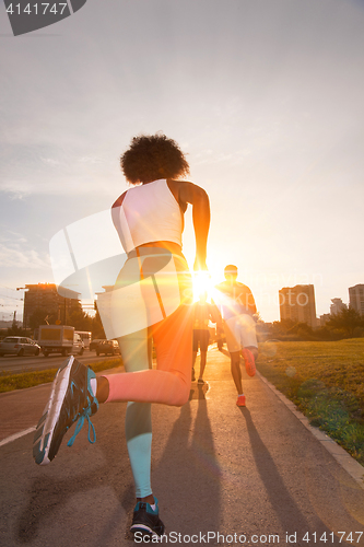 Image of multiethnic group of people on the jogging