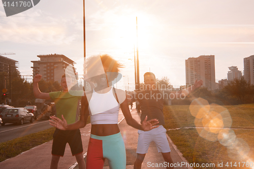 Image of multiethnic group of people on the jogging