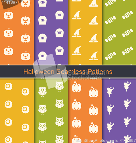 Image of Set Seamless Abstract Patterns with Halloween Symbols
