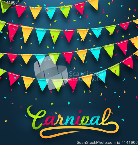 Image of Carnival Party Dark Background with Colorful Bunting Flags