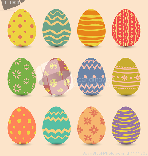 Image of  Easter set old ornamental eggs with shadows