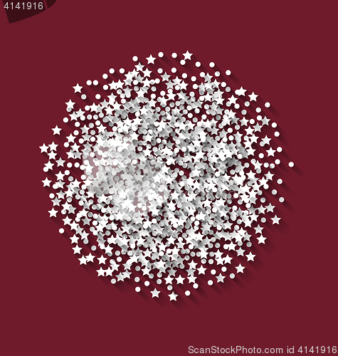Image of Abstract red background white hoarfrost particles round shape