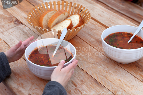 Image of Lunch with kharcho at ski resort in Georgia