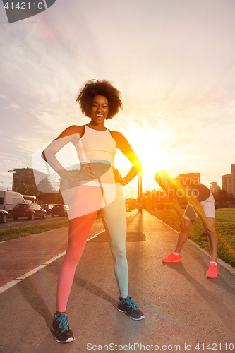 Image of multiethnic group of people on the jogging