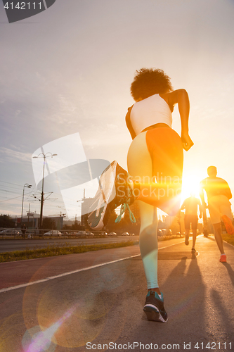 Image of multiethnic group of people on the jogging