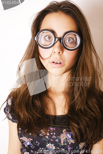 Image of teenage bookworm concept, cute young woman in glasses, lifestyle