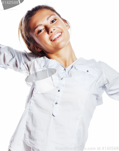 Image of cute young pretty girl thinking on white background isolated clo