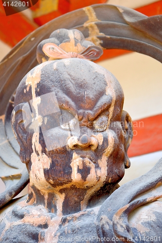 Image of Face of Ungyo statue at Fushimi Inari Taisha, Kyoto