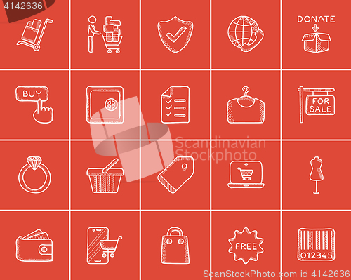 Image of Shopping sketch icon set.