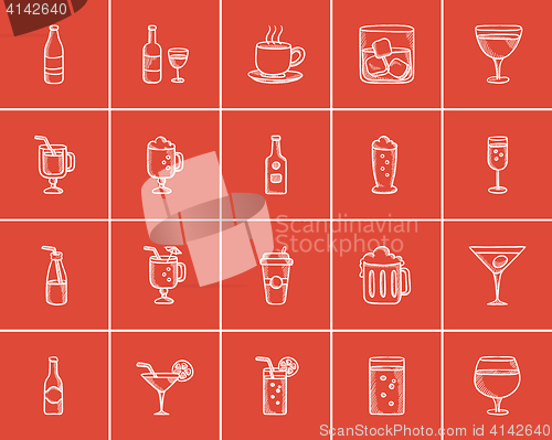 Image of Drinks sketch icon set.