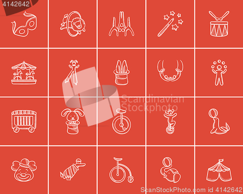 Image of Circus sketch icon set.