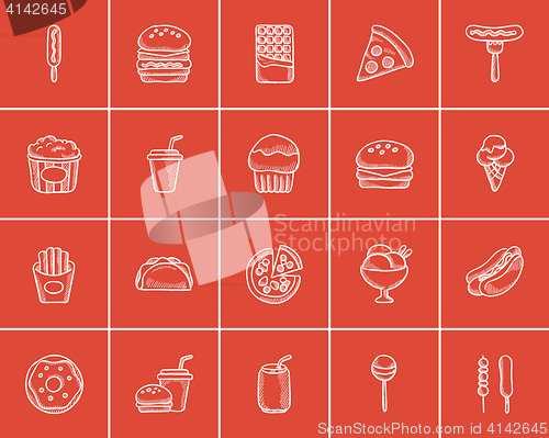 Image of Junk food sketch icon set.