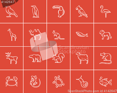 Image of Animals sketch icon set.