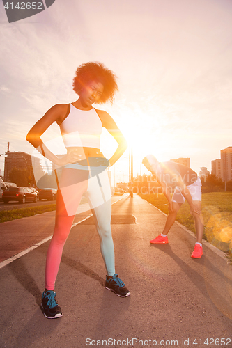 Image of multiethnic group of people on the jogging