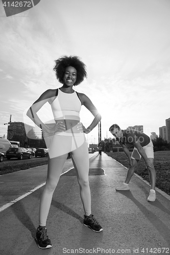 Image of multiethnic group of people on the jogging