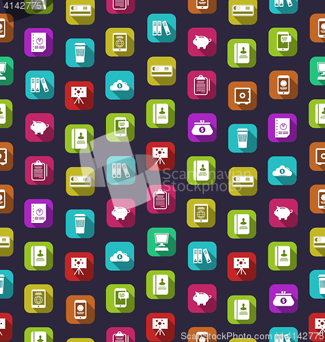 Image of Seamless Texture with Business and Financial Colorful Icons