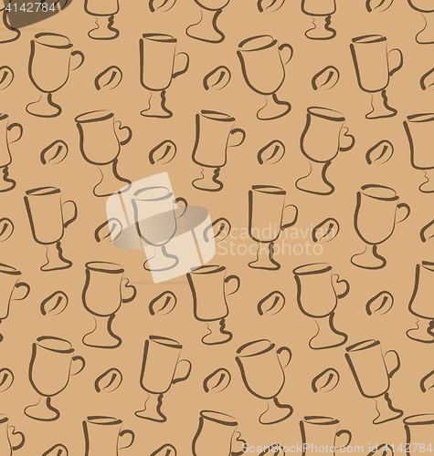 Image of Seamless Pattern with Set Cup of Coffee Drinks and Beans