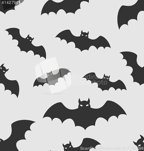 Image of Seamless Pattern with Black Silhouettes of Bats