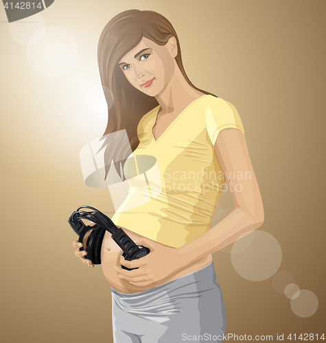 Image of Vector Pregnant Woman With Headphones