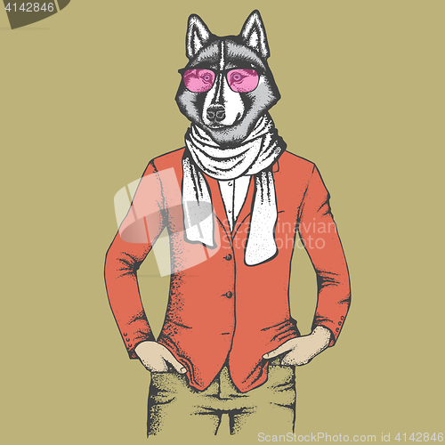 Image of Husky in human suit