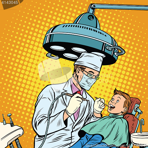 Image of Dentist treats teeth boy
