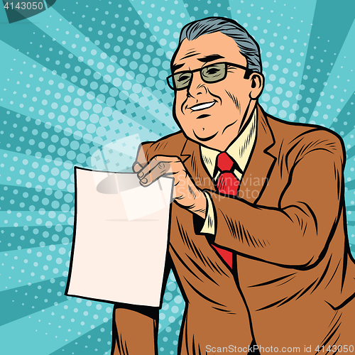 Image of Boss businessman with a blank sheet of paper