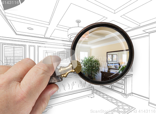 Image of Hand Holding Magnifying Glass Revealing Custom Kitchen Design Dr