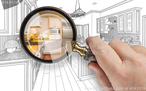 Image of Hand Holding Magnifying Glass Revealing Custom Kitchen Design Dr