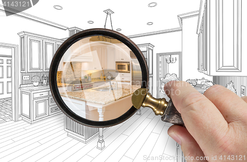 Image of Hand Holding Magnifying Glass Revealing Custom Kitchen Design Dr