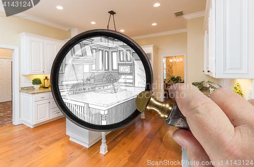 Image of Hand Holding Magnifying Glass Revealing Custom Kitchen Design Dr