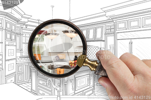 Image of Hand Holding Magnifying Glass Revealing Custom Kitchen Design Dr