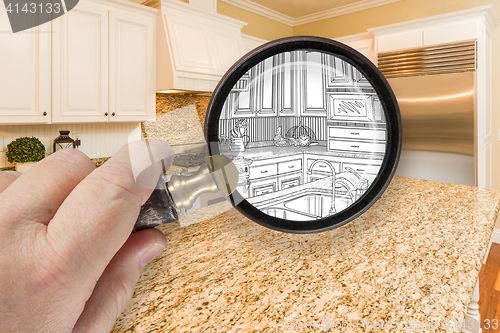 Image of Hand Holding Magnifying Glass Revealing Custom Kitchen Design Dr