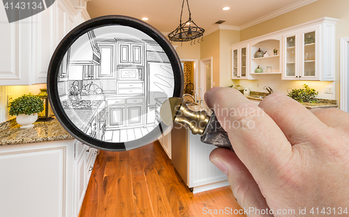 Image of Hand Holding Magnifying Glass Revealing Custom Kitchen Design Dr